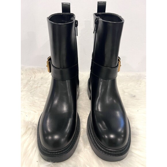 ZARA New Black Ankle Boots Flat Buckles Size US 6.5 EUR 37 Ref 3104/410 - Picture 6 of 13